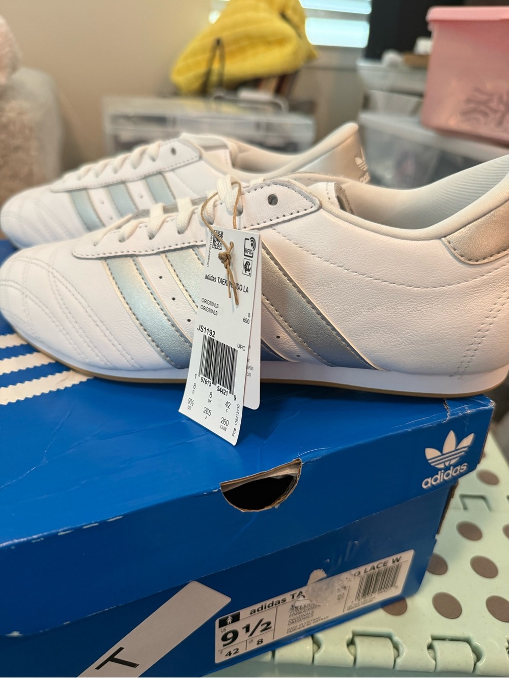 adidas White Sneakers with Silver Stripes
